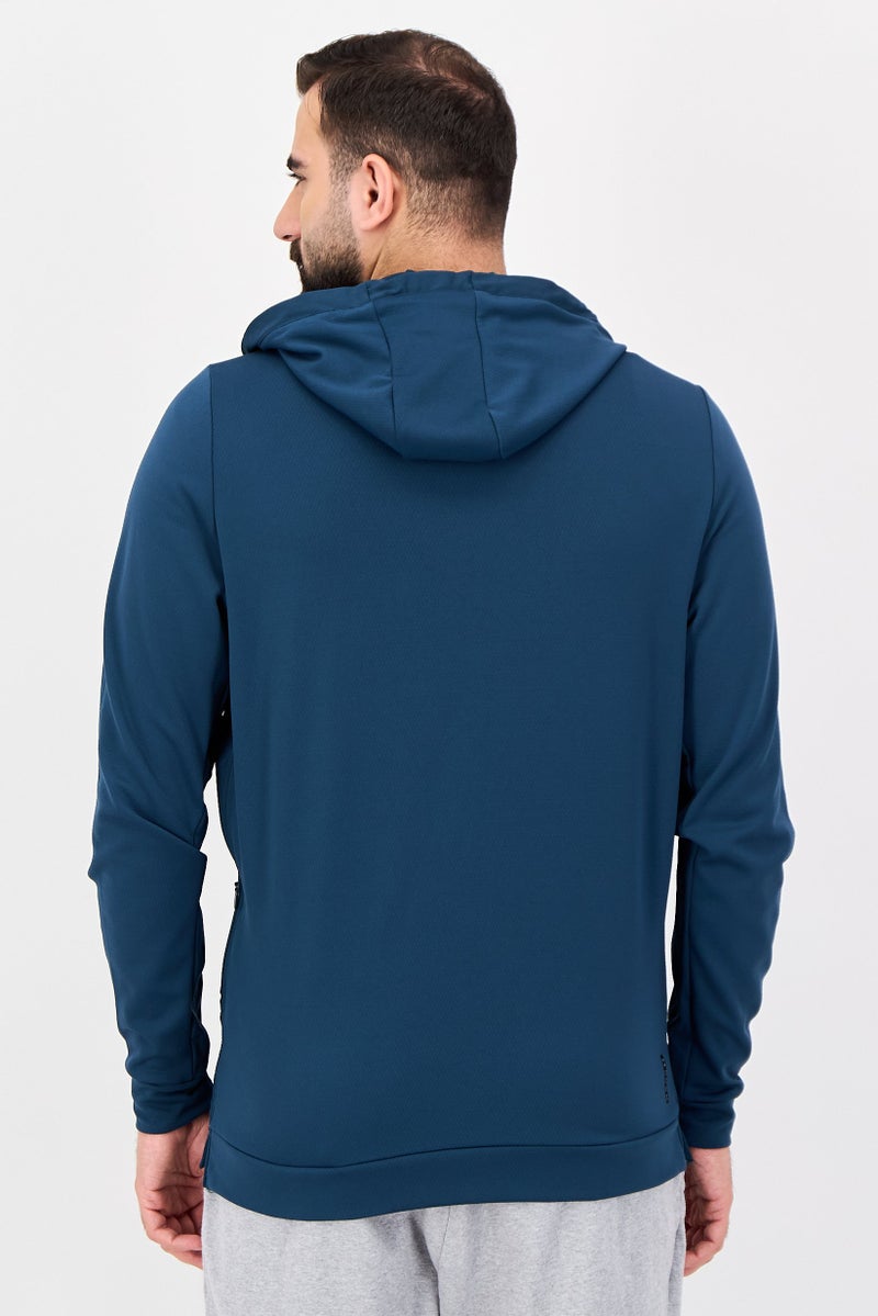 UNDER ARMOUR سويت شيرت رجالي فضفاض بأكمام طويلة للخارج، أزرق بترولي - Image 3